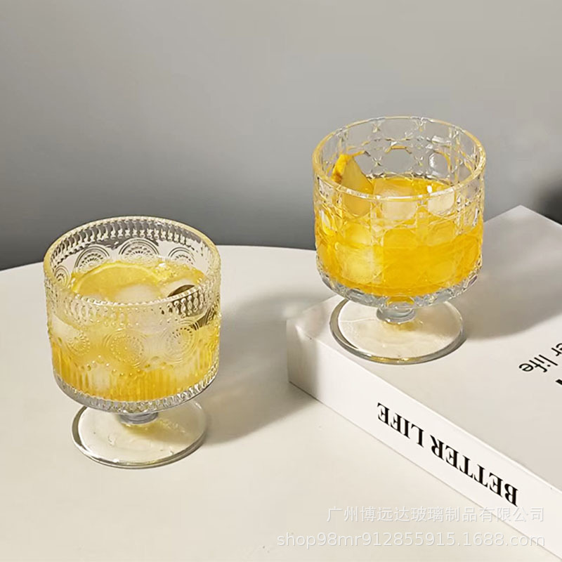 Chinese-style tree-patterned low-stemmed glass cups, high-appearance level sparkling water cups, juice drink cups, slightly tipsy wine cups, cocktail cups Application Scenario