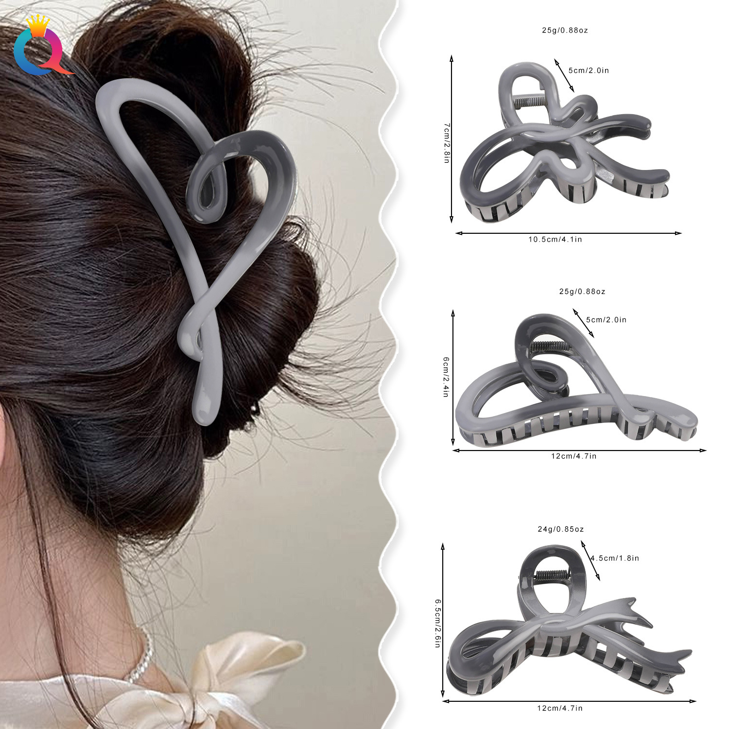 Qiyue Cross-border Gradient Butterfly Hair Clip, fashionable heart-shaped grab clip, women's high-end updo, shark clip hair accessory wholesale details Picture