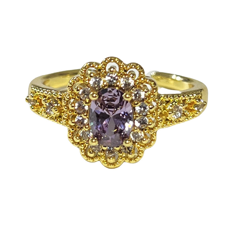 French high-end lace purple diamond light luxury open ring, female letter pearl, sweet and cool, cold style index finger ring Item Picture