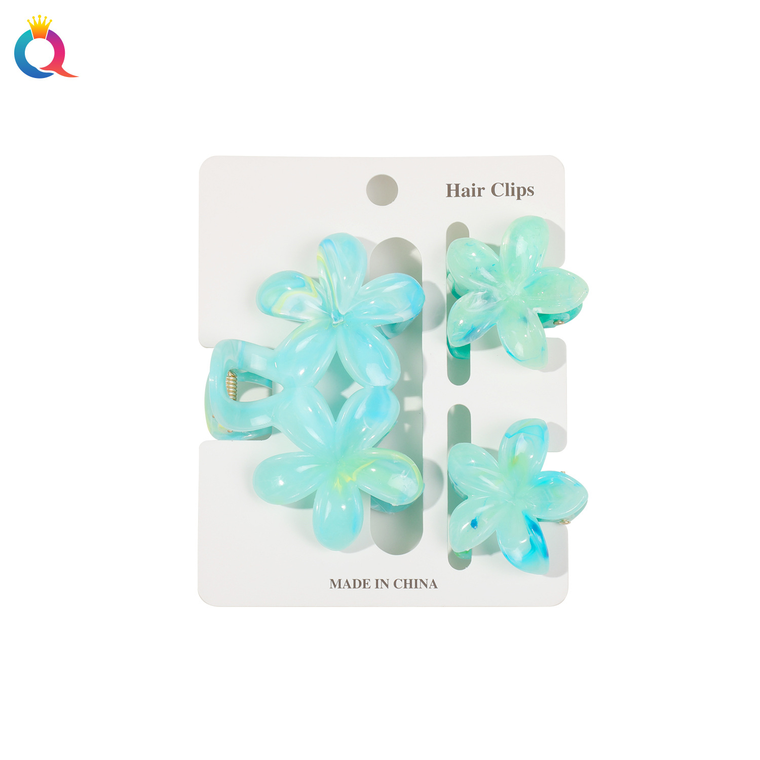 Qiyue Cross-border Best-selling Double-flower frangipani grab clip Set, floral fashion shark clip hair accessory for the back of the head Item Picture
