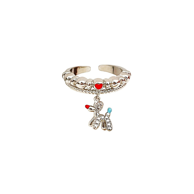 The cold and cool style of the ball dog, the colorful double-layer ring, the female niche design sense, the heart-shaped ring, the sweet and cool style, the cute accessory trend Item Picture