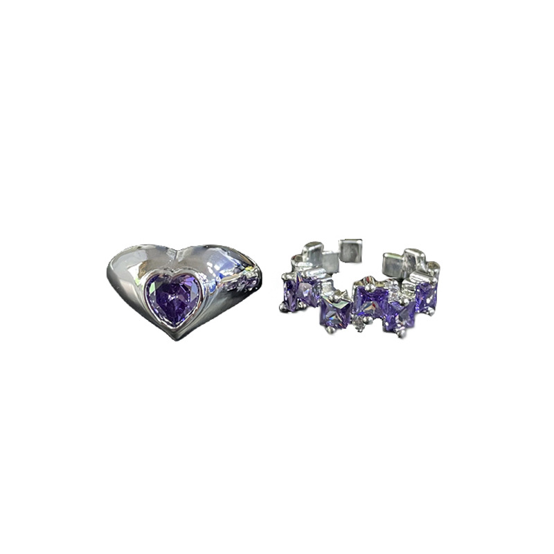 French sweet and cool style purple diamond zircon open ring for women's fashion, individuality, versatility and niche ins index finger ring trend Item Picture