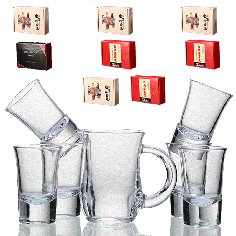 Glass white spirit one-sip cup, bullet cup, wine glass set, gold-scale wine divider, small wine cup for swallowing, gift box set Item Picture