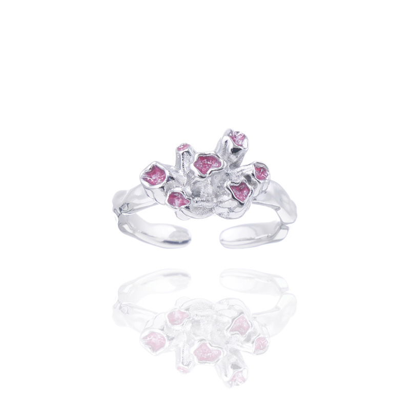 Irregular texture pink drip glaze open ring for women's fashion, individuality, niche design, fashionable and simple food ring trend Item Picture