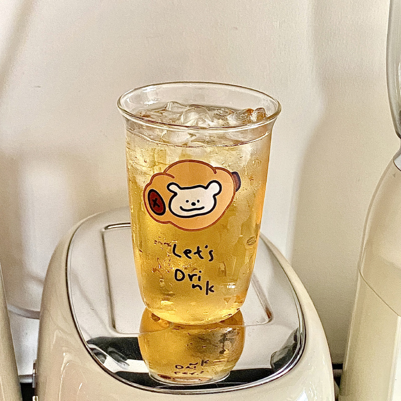 Homemade cartoon bread, little dog, glass flip mouth water cup, high borosilicate high-temperature resistant beer, juice cup and beverage cup gifts Specification drawing