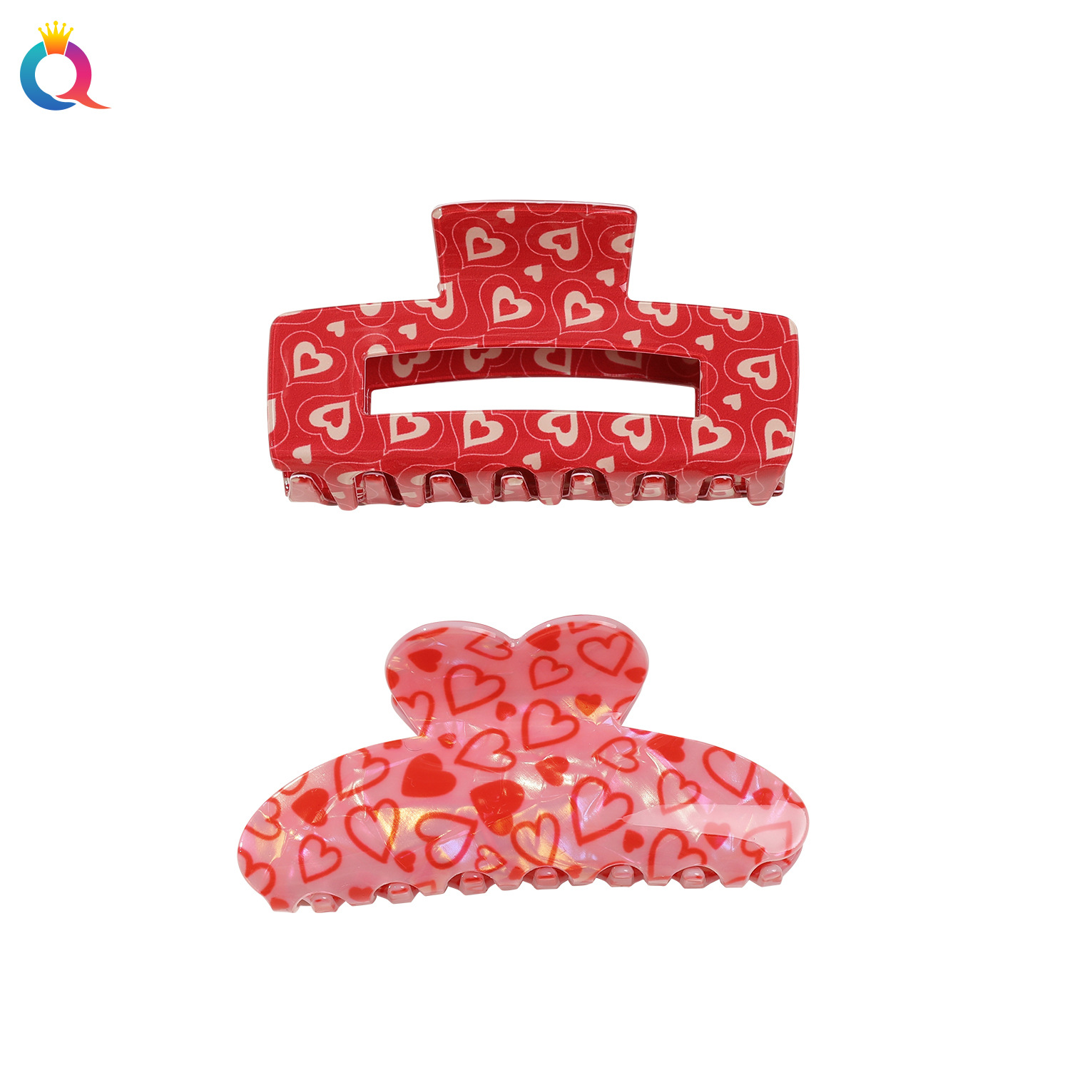 Qiyue Cross-border Acrylic Valentine's Day hair clips, Pink series heart-shaped hair clips, hair curls, hair grabbers, shark clips, hair accessories wholesale Item Picture