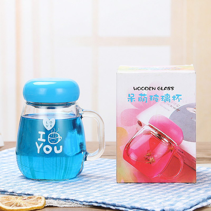 Creative glass flower tea cups, portable push cups, penguin cups, couple water cups, event printed LOGO gift advertising cups Application Scenario
