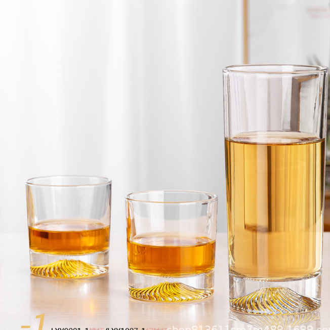 Wholesale of Langxu glass whisky cups, foreign wine glasses, creative word towers, and desert Fuji glass cups full figure