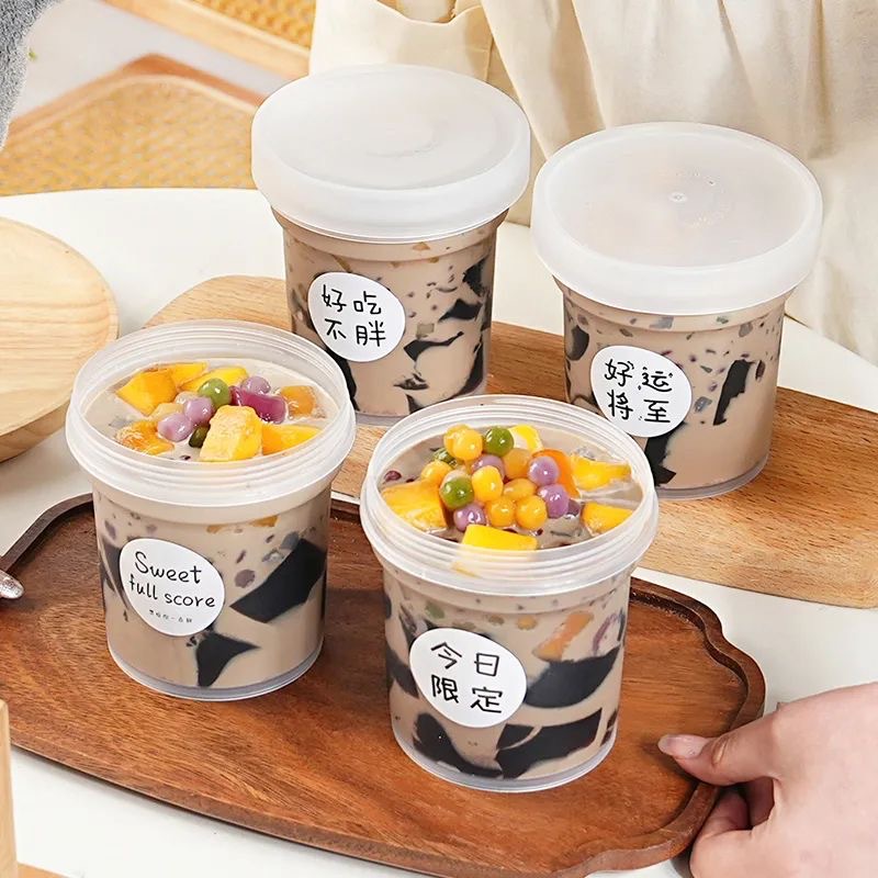 Burnt agarwood jelly packed cup, yogurt baked pear, milk tea jar, pudding, fruit, sugar water, dessert, ice cream packed box full figure