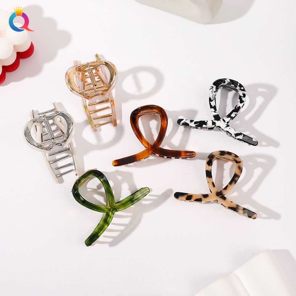 Wholesale of Qiyue metal acetic acid hair clips, hairpin clips, cross back of the head, shark clip headwear, tail number processing details Picture