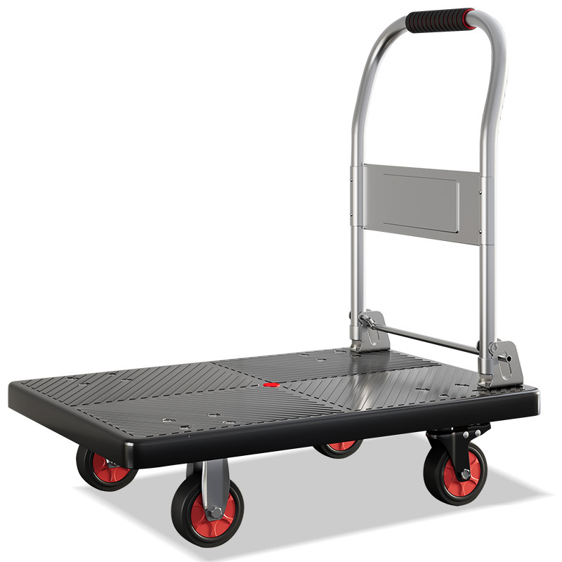 (Factory direct sales) Four-wheel folding flatbed truck, express delivery handling small trailer, cargo trolley, push cargo handcart Item Picture