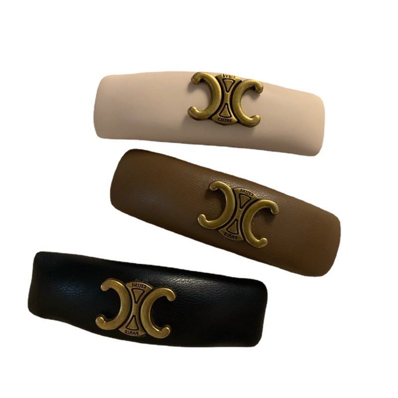 Arc de Triomphe BB Clip French retro PU leather hair clip 2025 New style letter hair clip High-end side clip hair accessory Item Picture