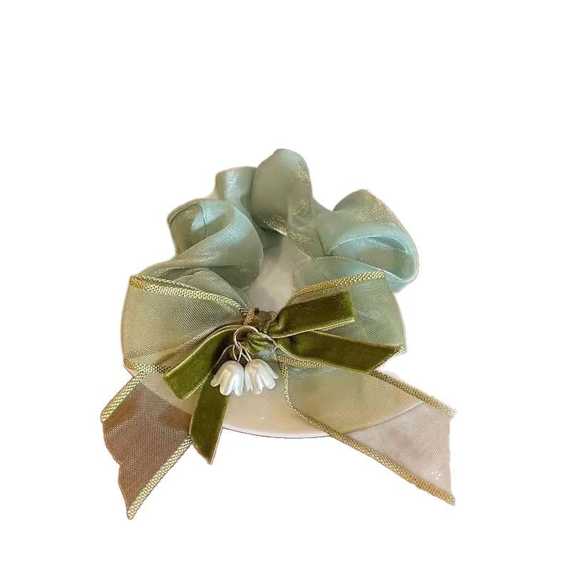 Bow, lily of the valley, flower hair tie, girls' high-end and light luxury style, leather band tie, large intestine circle hair tie Item Picture
