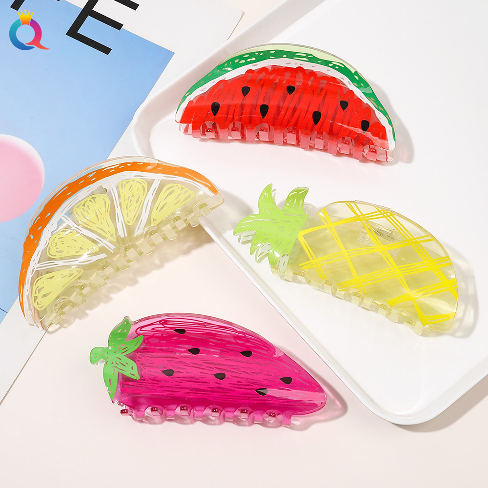 Qiyue acrylic hair clips, hand-painted graffiti, fruit grabbers, high-end updo, shark clips, hair accessories and headwear wholesale full figure