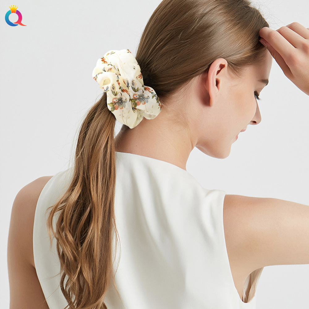 Qiyue's new fresh and delicate floral large intestine hair band, sweet and girlish large intestine hair band, ponytail hair band and hair tie Specification drawing
