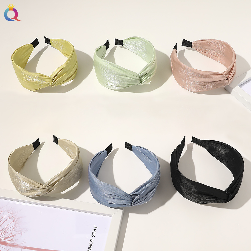 Qiyue Korean adult hair band, sweet wide edge, fresh and elegant, simple color, cross knot wide edge hair band, hair accessory details Picture