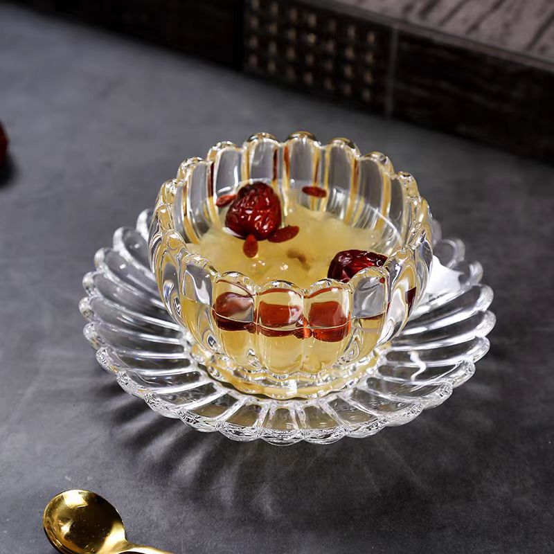 European-style glass dessert bowl and plate set, fruit salad bowl, household sugar water, ice powder, silver ear soup bowl, snack small fruit bowl full figure