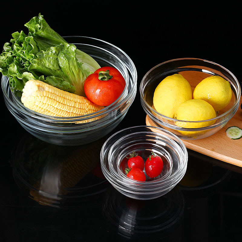 Transparent glass bowl, home dessert, fruit salad bowl, soup bowl, creative small tableware for eating, hammer-patterned round bowl full figure
