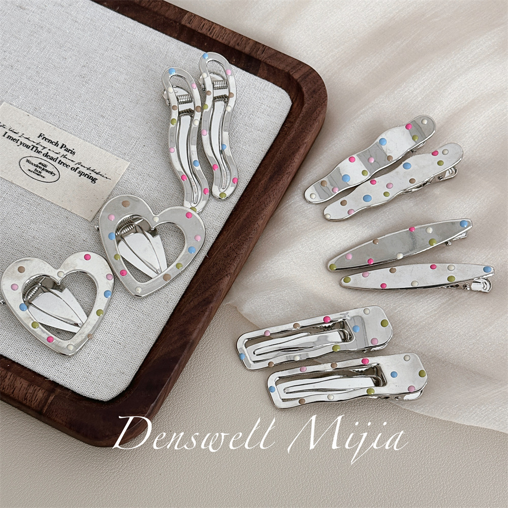 Dopamine silver metal star small hair clip, ins style side clip, bangs clip, water drop polka dot hair clip, hair accessory details Picture