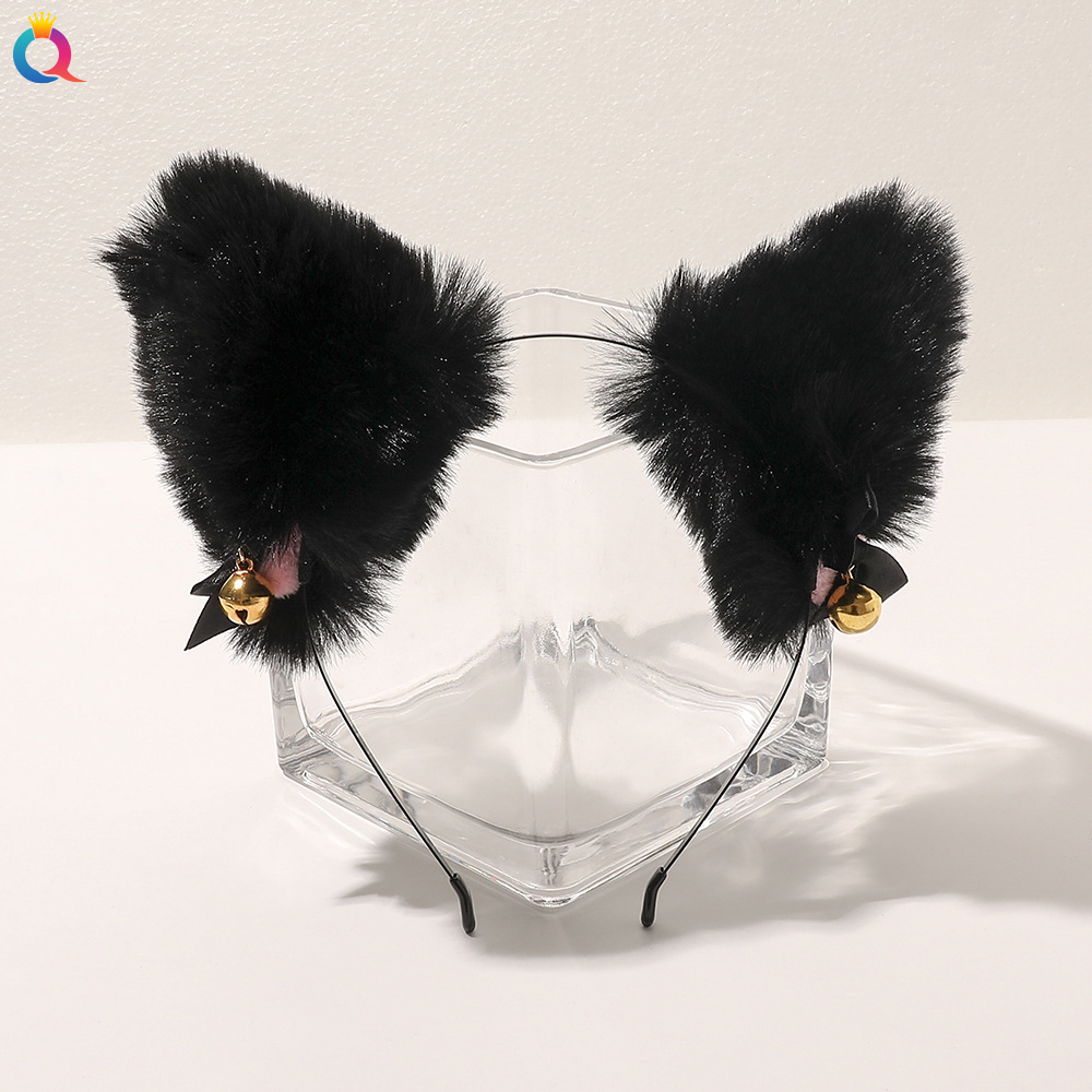 Qiyue cute plush cat ear bell bow Lolita headwear Fox ear accessories cat ear headband full figure