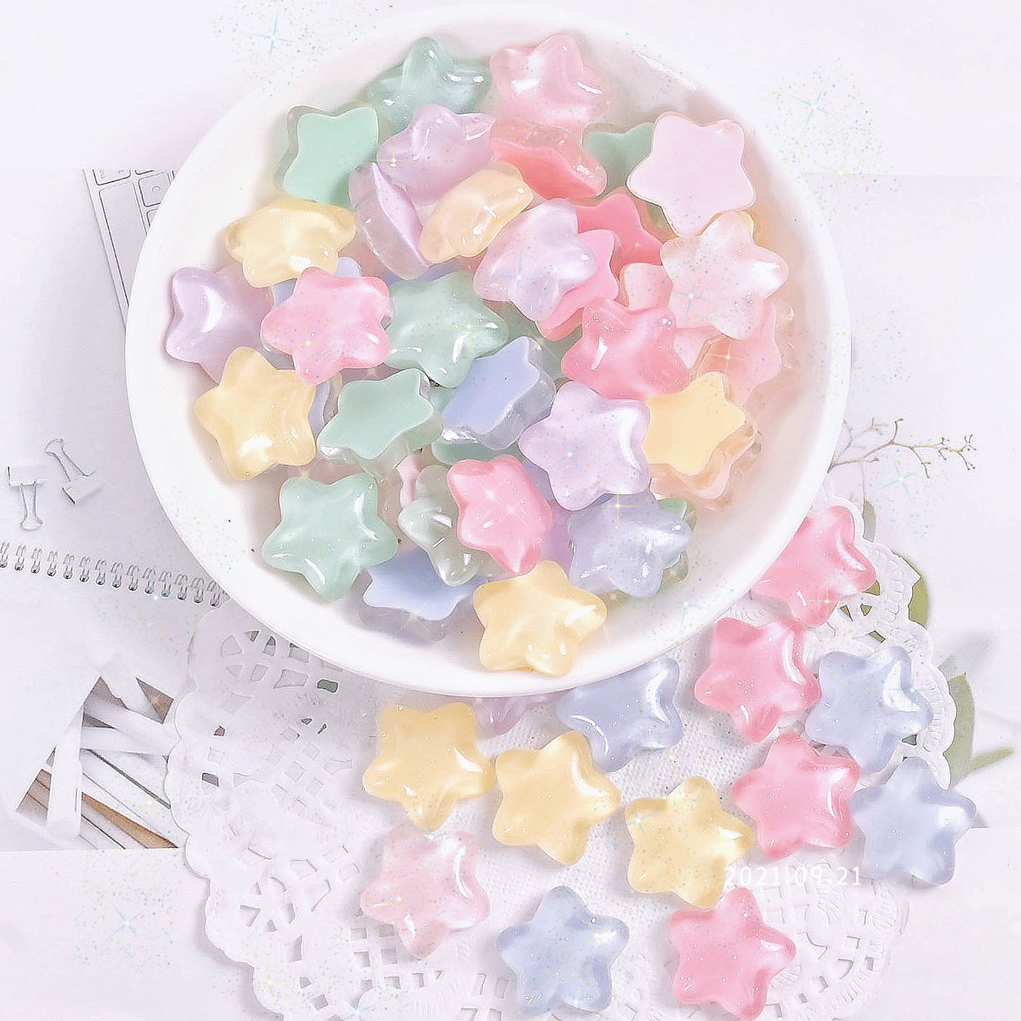Fine flash ice-transparent five-angled candy-colored resin star accessories diy handmade cream glue jewelry mobile phone hair accessory materials full figure