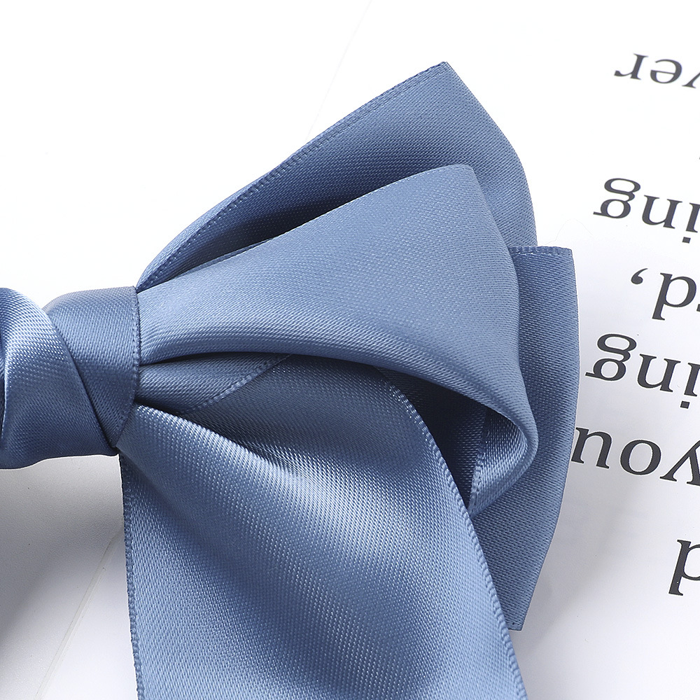 Qiyue European and American three-layer satin fabric color ding double-sided spring clip long ribbon ribbon bow hair clip C195 Specification drawing
