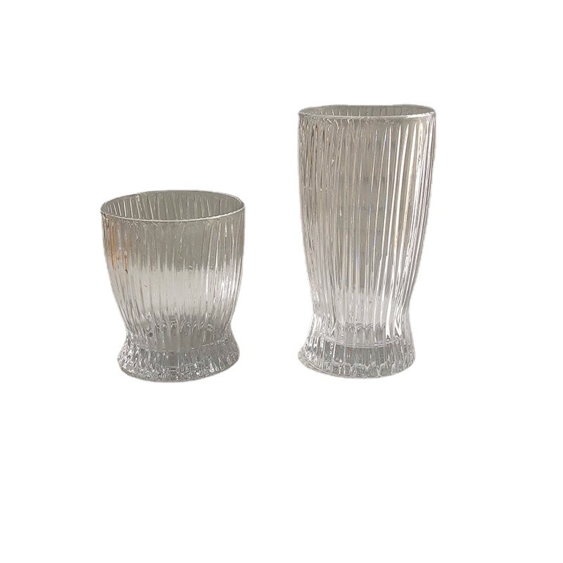 Trendy Korean-style ins glass wine glasses, trendy little waist flame cups, office home striped milk cups Item Picture