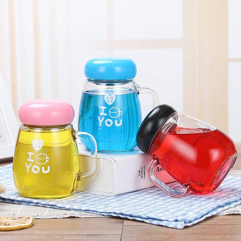 Creative glass flower tea cups, portable push cups, penguin cups, couple water cups, event printed LOGO gift advertising cups Specification drawing