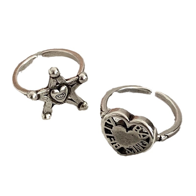 A niche design, retro and aged heart-shaped ring, with a unique, sweet and cool style, fashionable autumn and winter accessory, a five-pointed star opening ring Item Picture