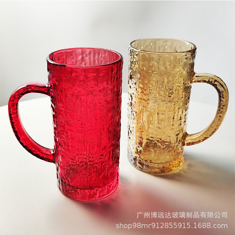 Red tree-patterned glass cups with handles, juice cups, cold drink cups, 500ml large-capacity craft beer draft cups Specification drawing
