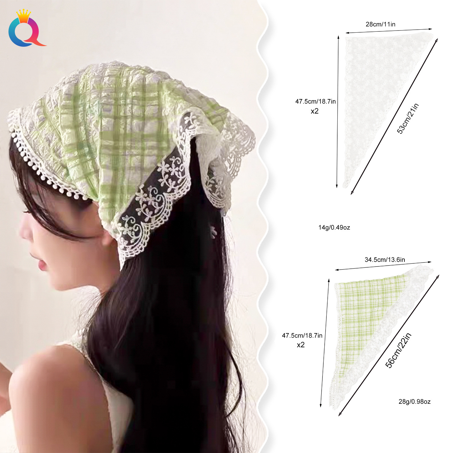 Qiyue Amazon Spring/Summer Headscarf, country-style lace triangular scarf, ins high-end style, French sweet hair accessory wholesale details Picture