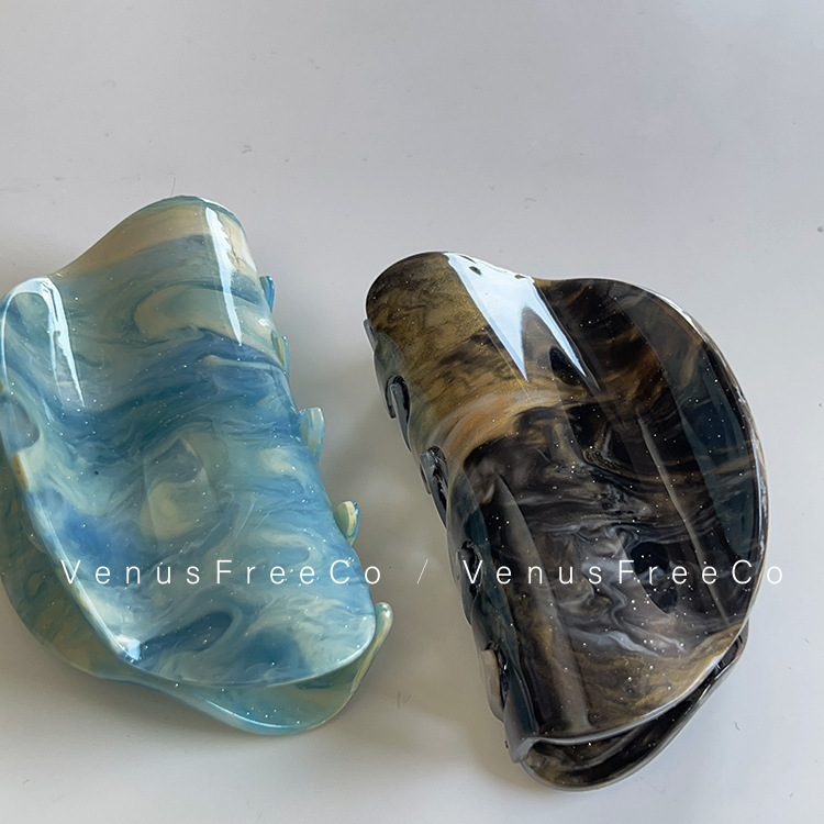 New 2025 ink black, gold and blue starry sky oil painting artistic hair gripper, hair clip, shark clip, back head hair clip full figure
