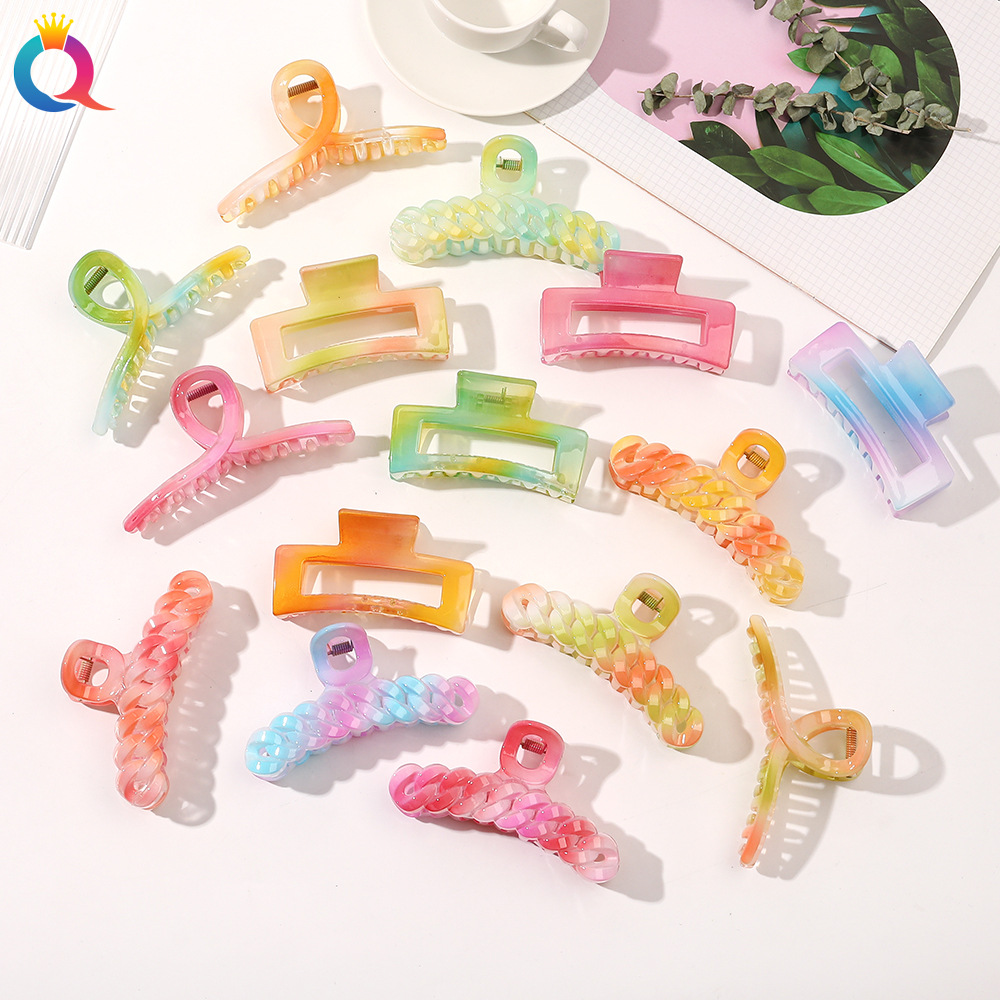 Qiyue Amazon headwear gradient color hair clips, colorful hair curls, hair grabbers, high-end shark clips, hair accessories for women wholesale full figure