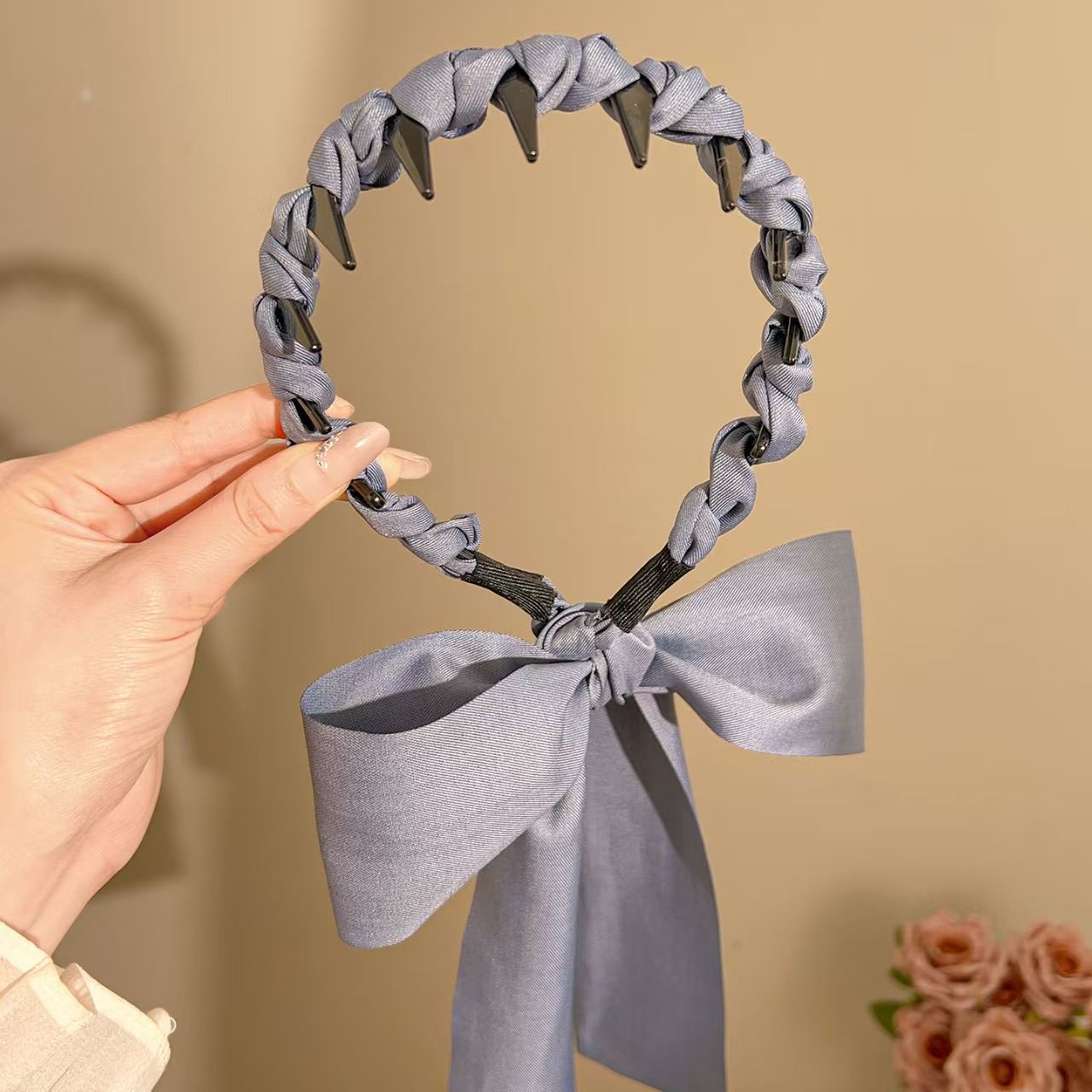 Korean retro wave ribbon headband for women 2025 new style bow brined headband for daily wear on the outside, high head band Specification drawing