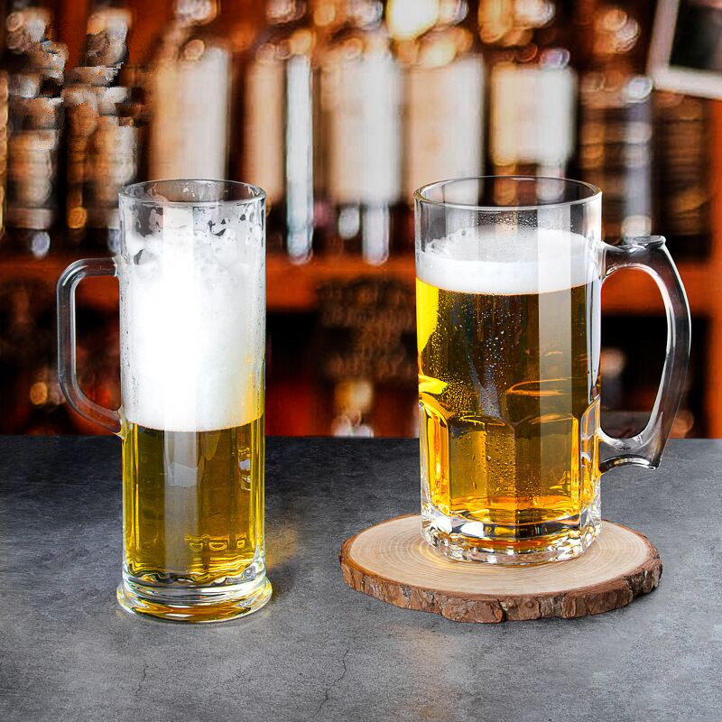 Extra-large glass hero cup, large-capacity draft beer mug, bar handle cup, thickened extra-large beer mug 1L full figure