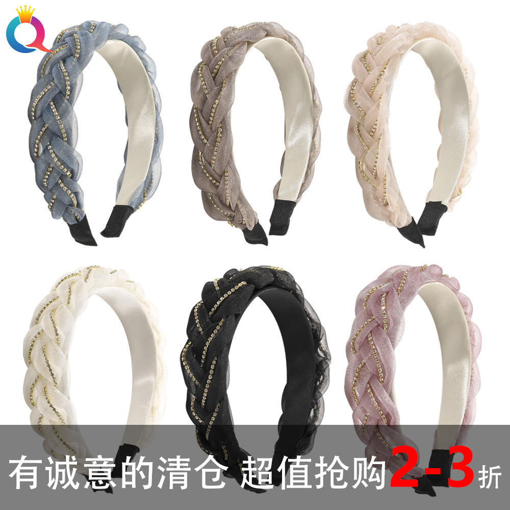 Wholesale of Qiyue Cross-border bright silk hair bands, flower pleated hair bundles, twisted hair bands, face washing and hair pressing, high head and top hair accessories details Picture