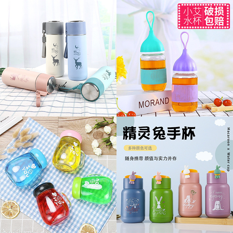 Creative wholesale opening: Glass cups, cute rabbit cups, gift advertisements, printed cups, penguin flower tea cups, printed logos Specification drawing
