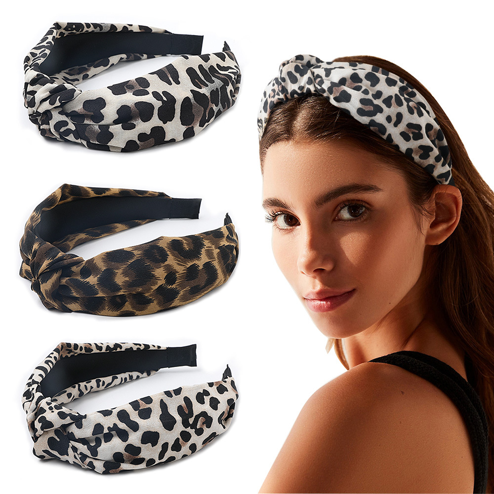 Qiyue Popular leopard print headband for women, wide edge floral knot headband, fabric adult headband E14 full figure