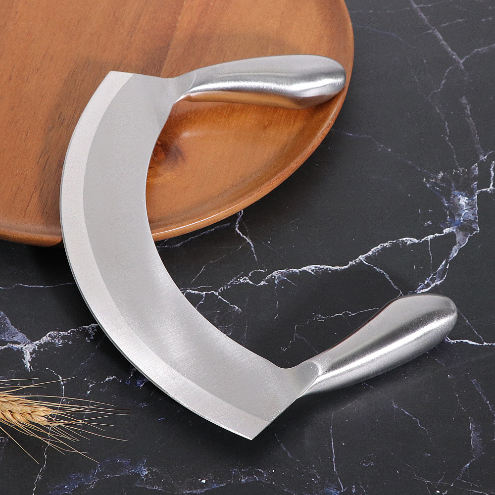 Stainless steel bread knife, cheese pizza knife, nougat cutter, vanilla cutter, pasta cutter, double-handled swing slicing knife Application Scenario