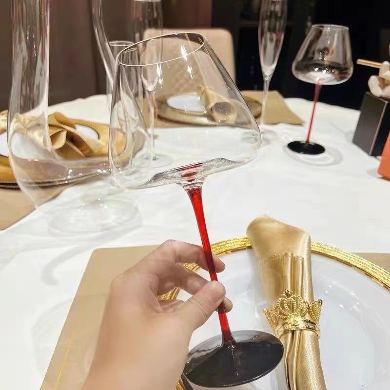 Crystal red wine glass, high-end and light luxury large red stem wine glass set, home Bordeaux large-bellied high-footed glass Specification drawing