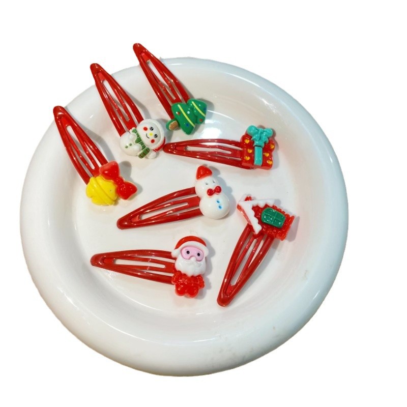 New Year Christmas hairpin, red water drop BB clip, fringe clip, broken hair clip, Santa snowman hairpin headwear Item Picture