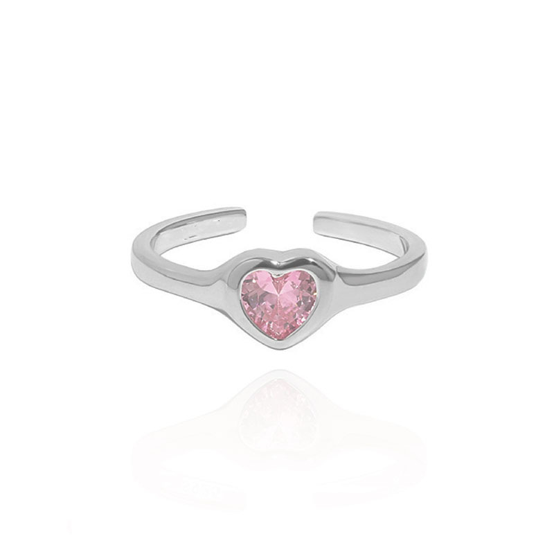 Cold and sweet style, pink diamond heart set open ring, simple and versatile, niche design, trendy and light luxury ring for women Item Picture