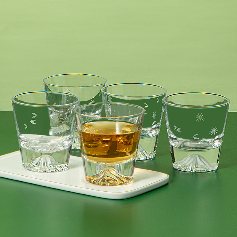 Japanese-style Fuji Mountain glass, high-end whisky glass, snow mountain glass, simple and ins-style high-end cherry blossom iceberg glass details Picture
