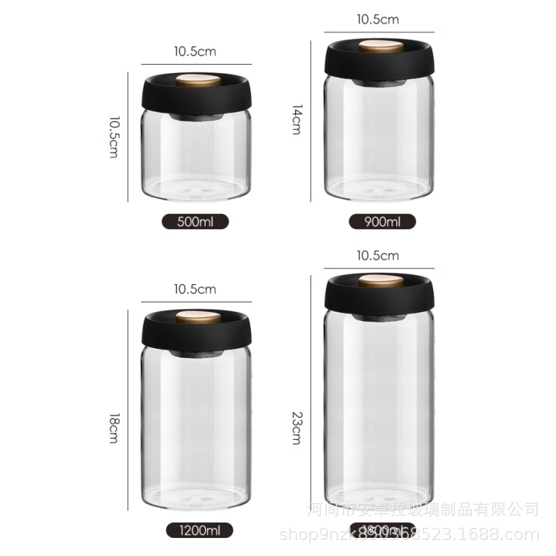 Cross-border best-selling manual vacuum sealed coffee bean transparent glass bottle storage cans, grain and cereal storage cans Item Picture