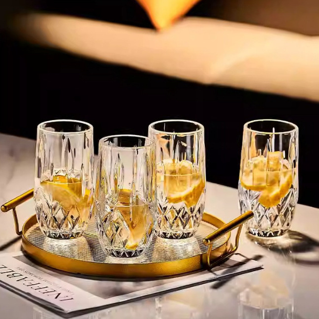 Household crystal glass cups, drinking cups, green tea cups, living room milk and juice flower tea cups, hotel and restaurant beer mugs Application Scenario