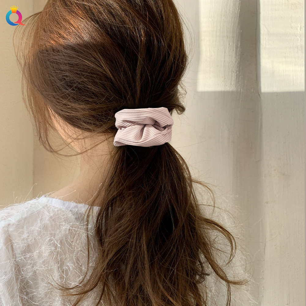 Qiyue Cross-border Amazon striped knitted large Intestine Hair Band Solid Color Simple small pit strip ponytail large Intestine Band wholesale Specification drawing