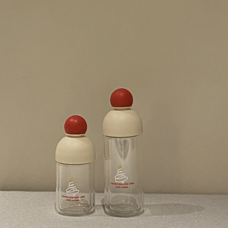 Cute red nose double-layered glass, New Year Christmas tree, large-capacity water cup, high-temperature resistant sealed portable cup details Picture