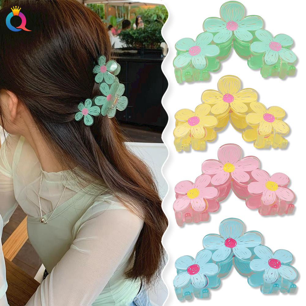 Qiyue Cross-border Cute Graffiti Flower Grabbers for the back of the head, versatile hair clips, shark clips, headwear and hair accessories wholesale details Picture