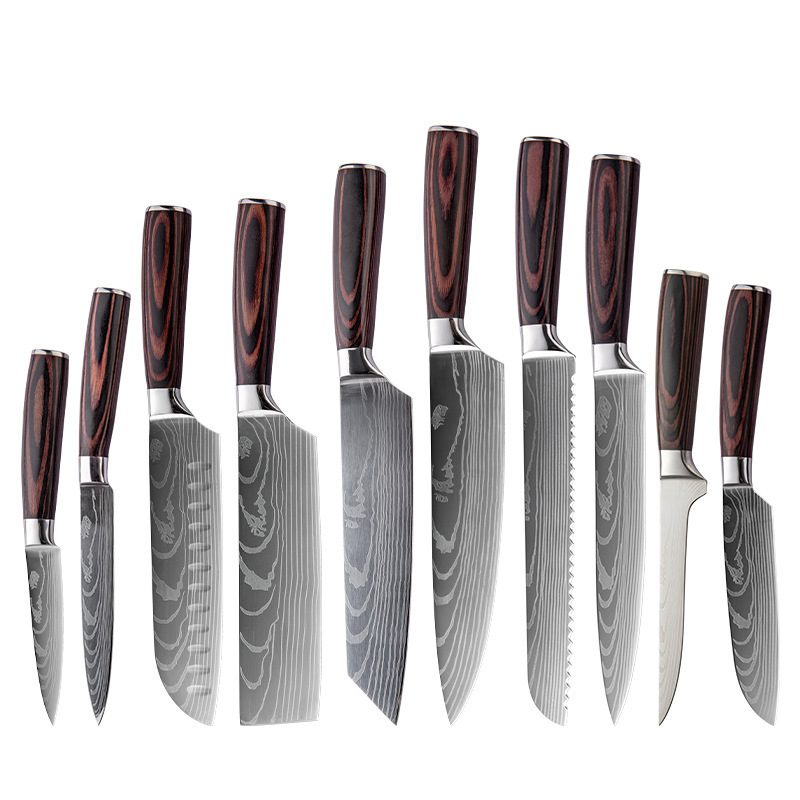 Cross-border Damascus knife pattern chef knife, fruit knife, stainless steel knife set, Japanese knife, Santoku knife, kitchen knife Item Picture