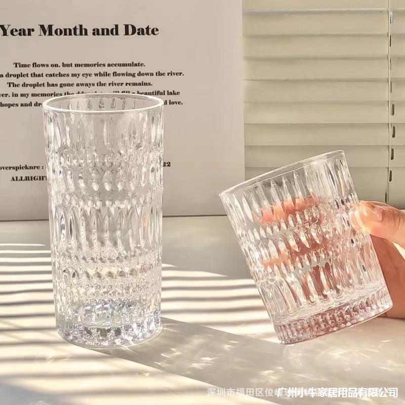 Embossed glass cups, retro high-end whisky wine glasses, household water cups, juice cups, high-end light luxury beer wine glasses Specification drawing
